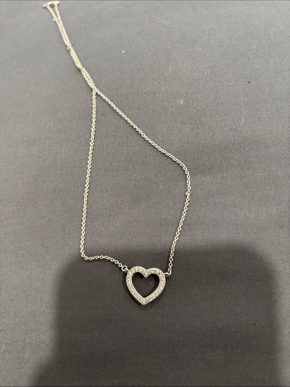 Pandora Silver Open Heart Pendant Necklace with Pavé Stones